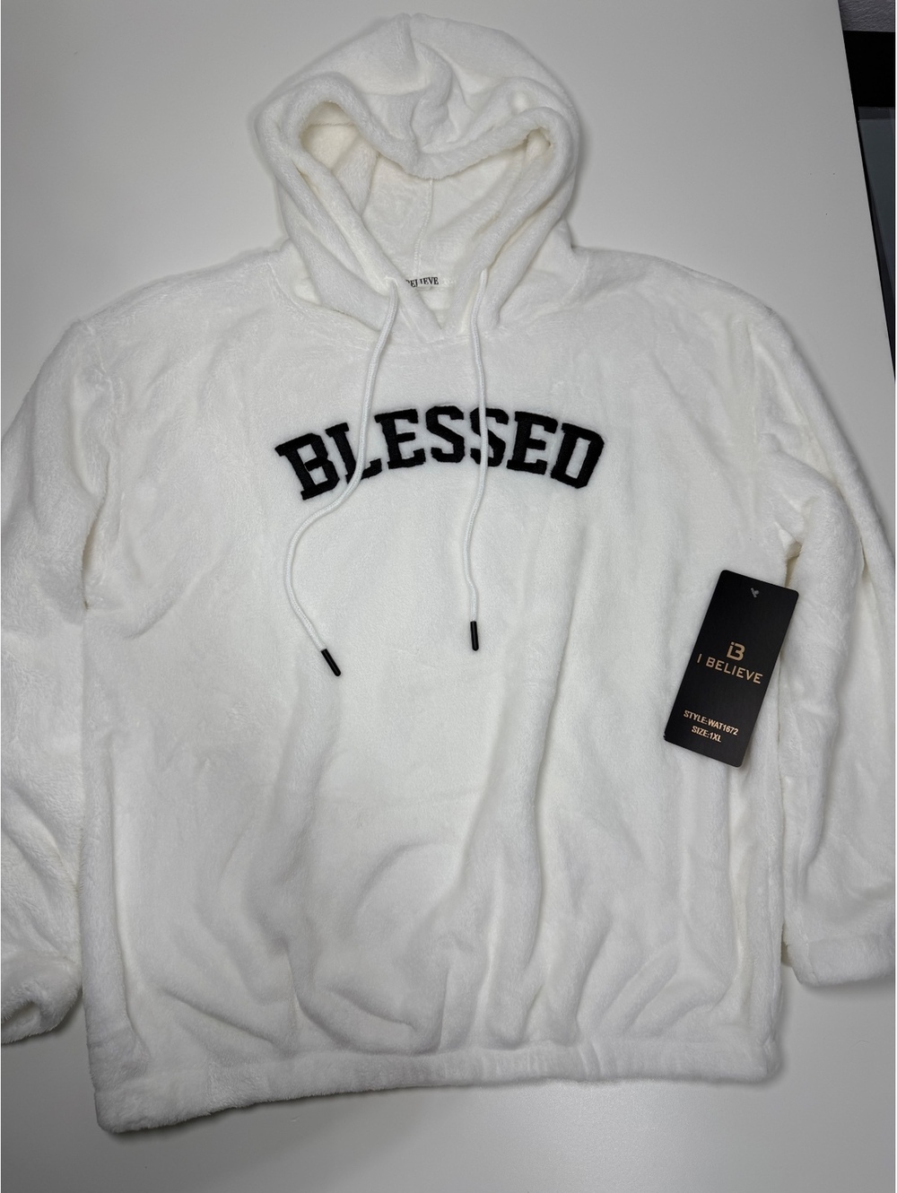 I Believe Blessed White Plush Hoodie NWT